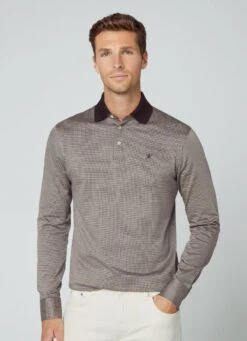 Hackett London SLIM FIT DOGSTOOTH JACQUARD LONG SLEEVE POLO