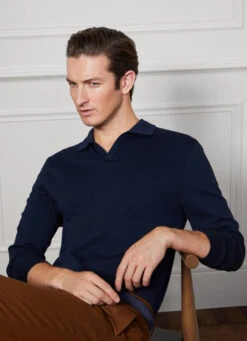 Hackett London LONG SLEEVE COTTON AND WOOL POLO SHIRT