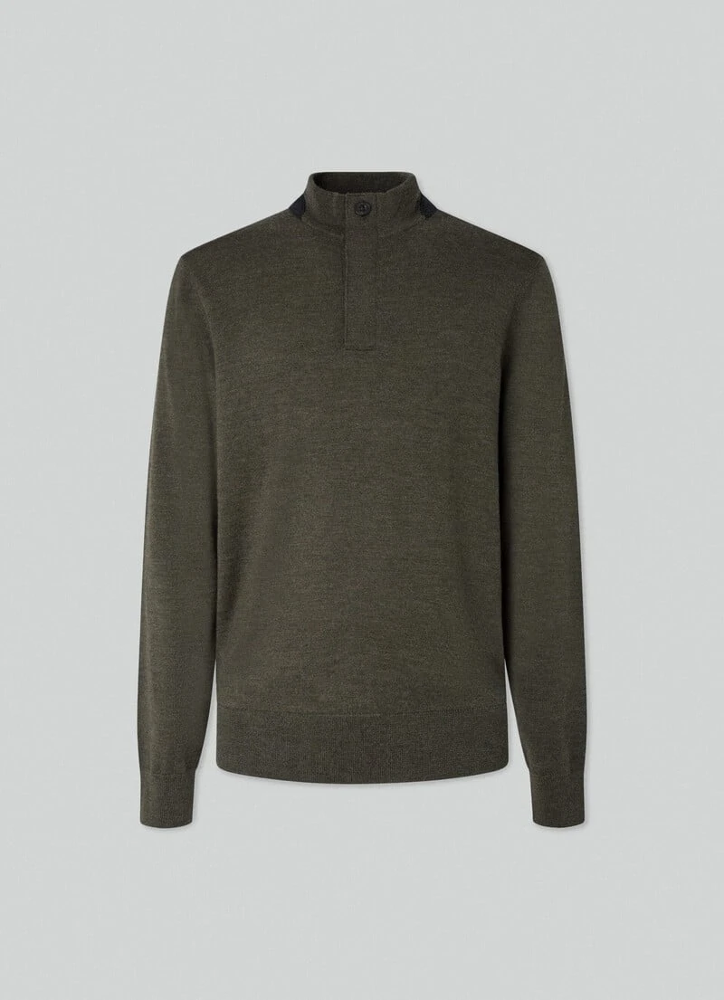 Hackett London HERRINGBONE TRIM MERINO WOOL JUMPER - Image 5