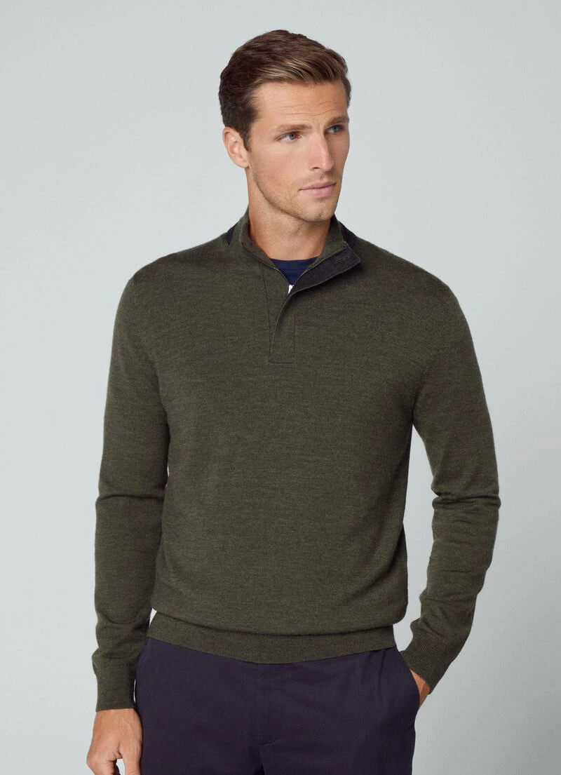 Hackett London HERRINGBONE TRIM MERINO WOOL JUMPER