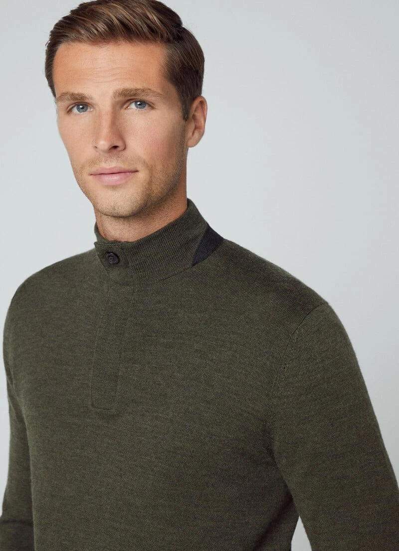 Hackett London HERRINGBONE TRIM MERINO WOOL JUMPER - Image 2