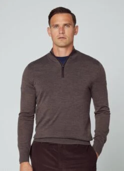 Hackett London MERINO WOOL/SILK HALF-ZIP JUMPER